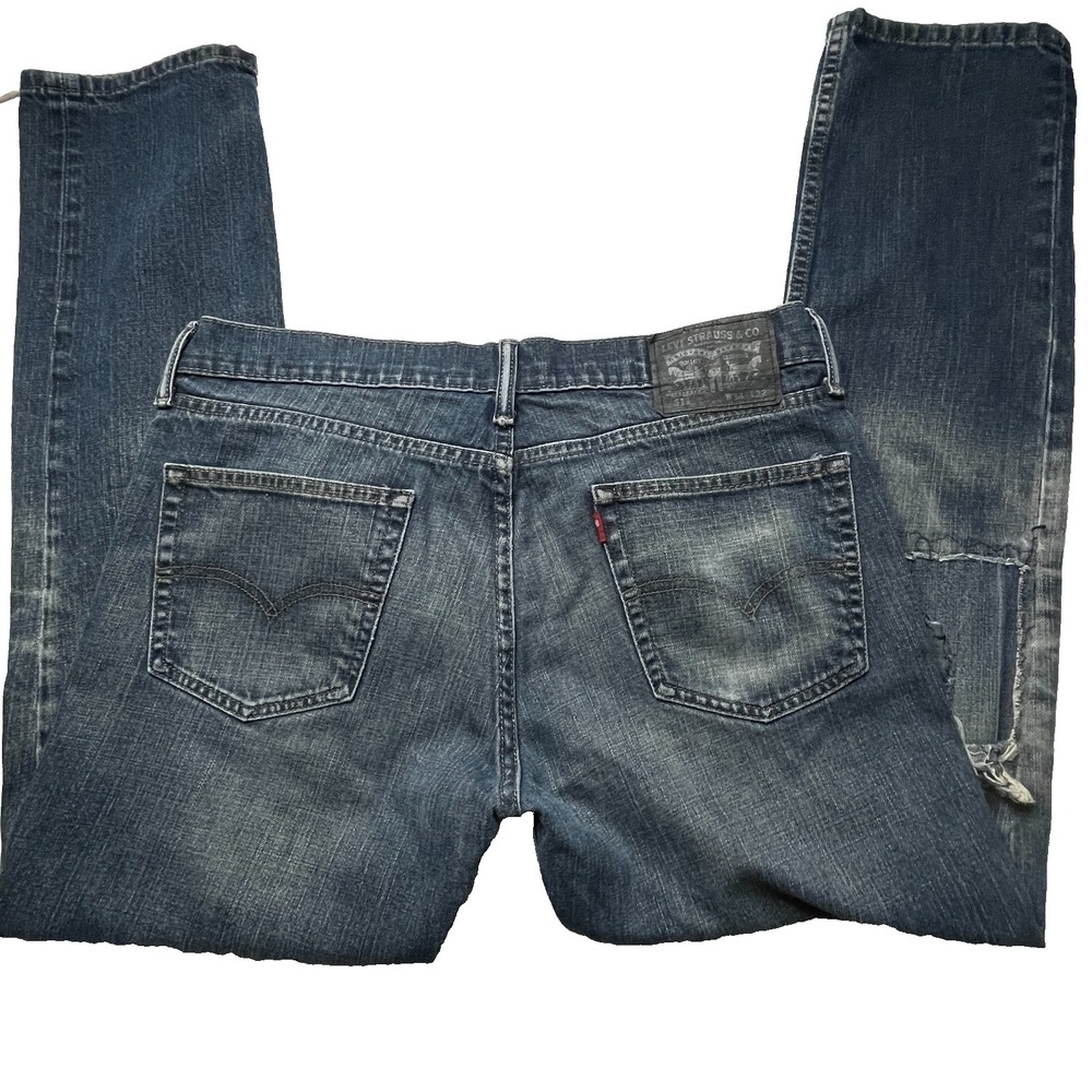 Levis 511 Jeans Mens 34x32 Slim Fit Distressed Blue Denim Button Fly - Picture 3 of 16